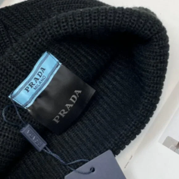 Prada Black Knit Beanie Hat